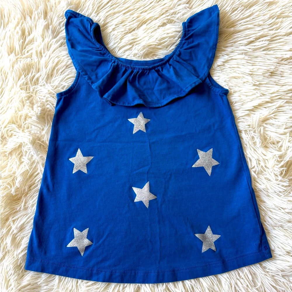 Hanna Andersson Blue Ruffle Tank Top with Silver Stars